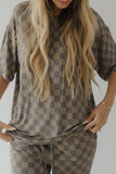 Short Sleeve Women's Bamboo Pajama | Faded Brown Checkerboard