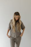 Short Sleeve Women's Bamboo Pajama | Faded Brown Checkerboard