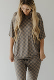 Short Sleeve Women's Bamboo Pajama | Faded Brown Checkerboard