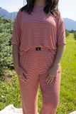Women's Boxy Tee Lounge Set | Peppermint Stripe Ribbed