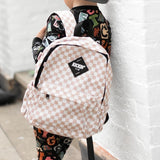 **Pre-order** Mid-Size Tan Checkered Backpack estimated arrival end of May early June read all details prior to purchasing