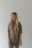 Short Sleeve Women's Bamboo Pajama | Faded Brown Checkerboard