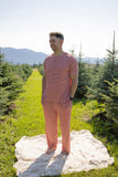 Men's Short Sleeve Pajamas | Peppermint Stripe Ribbed