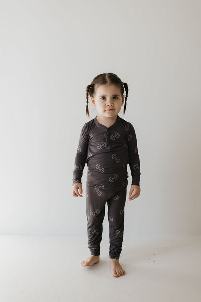 Bamboo Two Piece Pajamas | Charcoal Arm Day