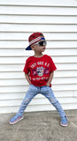 Kid’s white rimless sports sunnies with red & blue speckles (ages 2-9)