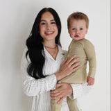 Bamboo Zip Pajamas | Willow Stripe Ribbed