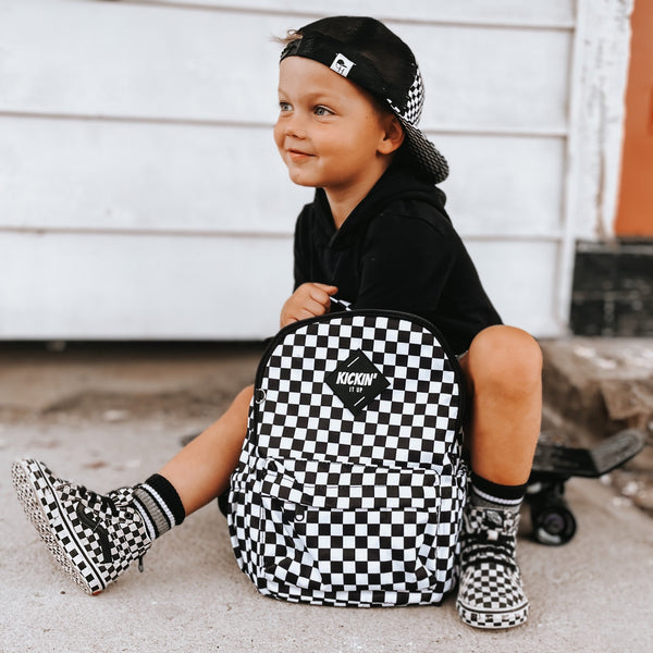 **Pre-Order** Mid-Size Black Checkered Backpack estimated arrival end of May early June read all details prior to purchasing