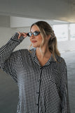 Women's Bamboo Button Up Lounge Set | Black Gingham
