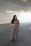 Women's Bamboo Crop Tee Lounge Set | Maroon Stripe