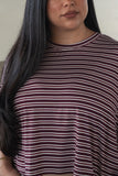 Women's Bamboo Crop Tee Lounge Set | Maroon Stripe