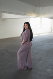 Women's Bamboo Crop Tee Lounge Set | Maroon Stripe