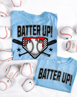 Batter Up | Carolina Blue Front/ Back Graphic T-shirt