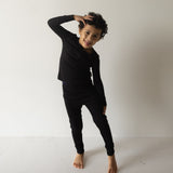 Bamboo Two Piece Pajamas | Ribbed Black