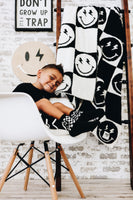 Black Cozy Check Smiley Blanket