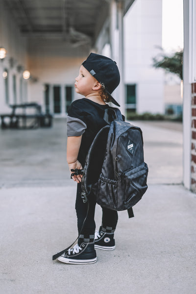 Midsize Black + Dark Gray Checkered Backpack